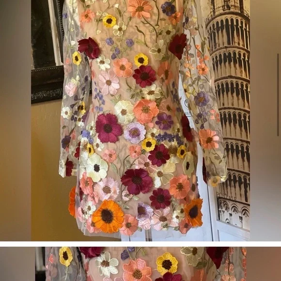 Embroidered Flowers Bell Skirt Mini Dress, Designed With Luxury in Mind… - Picture 13 of 17